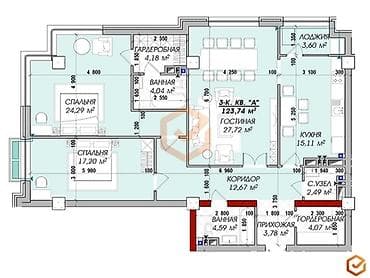 Недвижимость: 3 комнаты, 124 м², Элитка, 14 этаж, Готовая ПСО (под самоотделку) — 2
