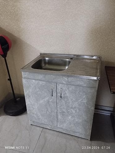 кухоная: Тумба для кухни, Б/у, С мойкой, Напольная, цвет - Серый — 1