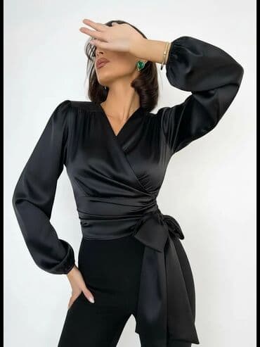 прокат мужских костюмов [возьми на прокат] бишкек фото: Блузка, Вечерняя, Атлас, Однотонный, На запах — 1