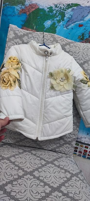 спасательный жилеты: Детская утеплённая куртка для девочки - Цвет: молочный/белый - Декор — 2