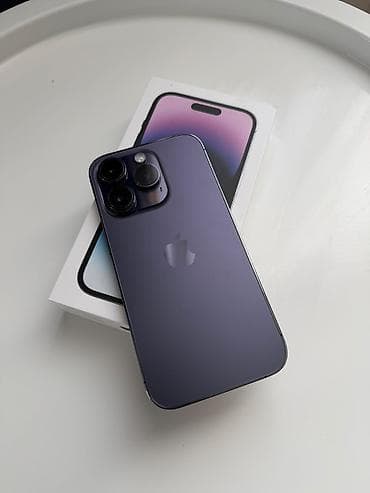 iphone osh: IPhone 14 Pro, Б/у, 256 ГБ, Deep Purple, Зарядное устройство, Чехол, Коробка, 83 % — 1