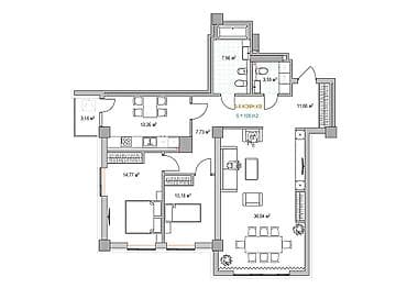престиж холл: Строится, 3 комнаты, 108 м² — 4