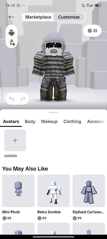 Виртуальный аватар для платформы Roblox, представленный в приложении