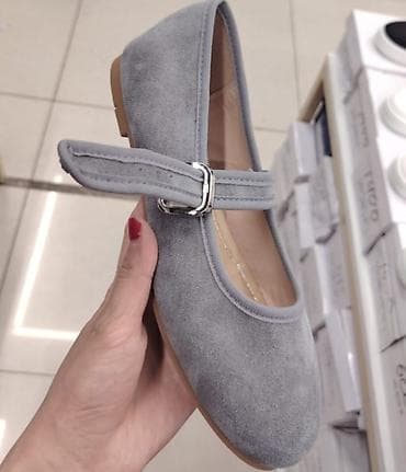 Балетки Mary Jane серого цвета - Материал верха: мягкий велюр/замша