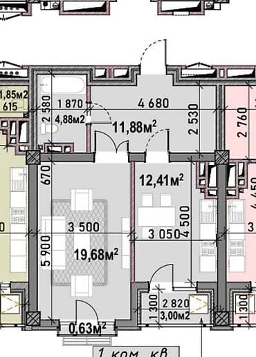 Батирлер: 1 бөлмө, 53 м², Элитка, 12 кабат, Даяр ПСО (өзү оңдоп түзөтүп бүтүү үчүн) — 2