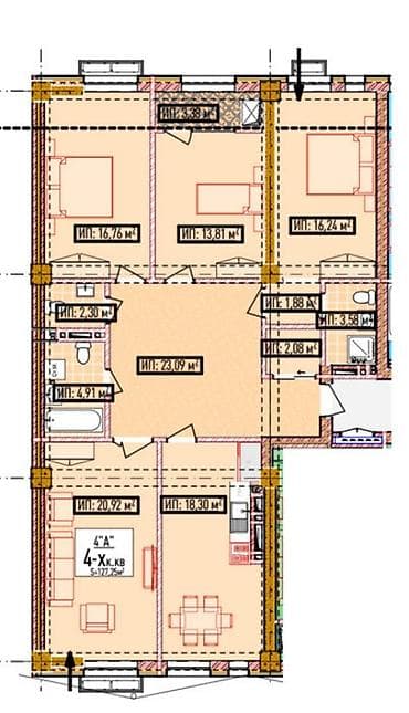 2026: 3 комнаты, 127 м², Элитка, 9 этаж, Готовая ПСО (под самоотделку) — 2