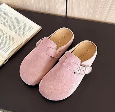 Сабо: Женские сабо/клоги из замши, пыльно‑розовый цвет. - Верх — 1