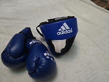 third edition solution: Боксерский шлем Adidas, синий цвет. Боксёрские перчатки Top Ten, синий — 1