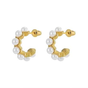 4 5мм: Серьги-полукольца У в золотом оттенке украшены россыпью белоснежных — 2