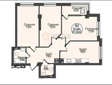 газ на дом: 3 комнаты, 87 м², Элитка, 5 этаж, ПСО (под самоотделку) — 2