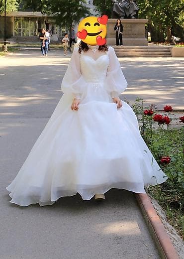 Свадебное платье, Со шлейфом, Органза, А-силуэт, Новый — 1