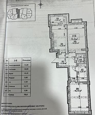 Кыймылсыз мүлк: 2 бөлмө, 76 м², Элитка, 11 кабат, Даяр ПСО (өзү оңдоп түзөтүп бүтүү үчүн) — 2
