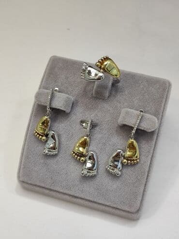 свадебные наборы ручной: Серебряный комплект "Ножки" Дизайн Италия Серебро напыление жёлтое — 1