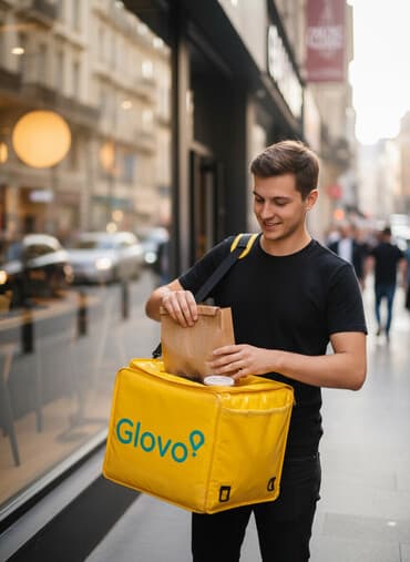 фирменные рюкзаки: Термосумка курьерская Glovo, жёлтая. - Объёмный изотермический бокс — 1