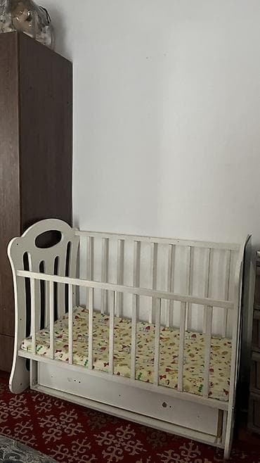 матрас для каляски: Детская приставная кроватка, Б/у, Без колесиков, цвет - Белый — 1