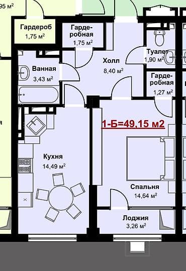 Недвижимость: 1 комната, 49 м², Кок-Жар ж/м Элитка, 9 этаж, ПСО (под самоотделку) — 2