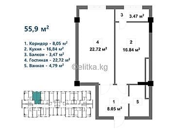 кивартира: 1 комната, 54 м², Элитка, 9 этаж, Готовая ПСО (под самоотделку) — 2
