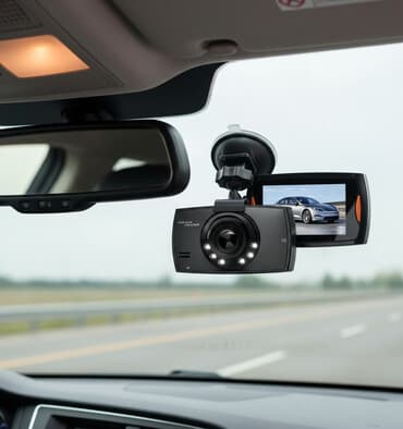 Черный автомобильный видеорегистратор с функцией записи видео высокой