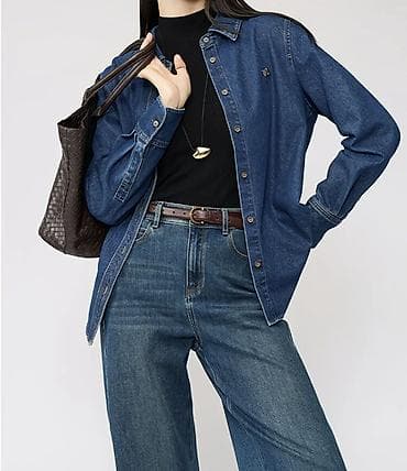 Джинсовая рубашка женская, классический крой - Материал: плотный