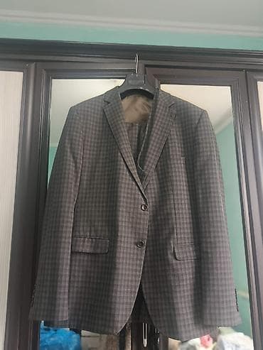 Мужской классический костюм-тройка в клетку (пиджак + жилет + брюки)