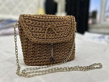 Вязаные сумки ручной работы - Материал: плотный шнур/трикотажная