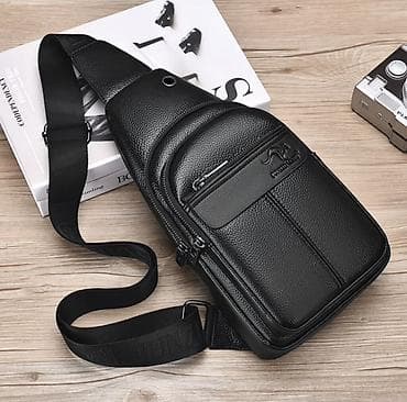 сумка xiaomi: Мужская нагрудная сумка (слинг) из черной фактурной эко-кожи — 3
