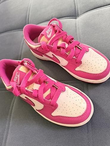 asics tiger: Детские кроссовки Nike (модель в стиле Dunk Low) в ярко‑розово‑белой — 1