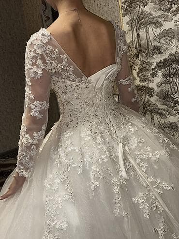 Үлпөт көйнөктөрү: Үлпөт көйнөгү, One size, Шлейфи менен, Фатин, Барпайган, Гүлдүү торчо, Колдонулган — 4