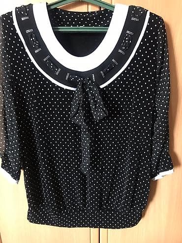 в горох: Блузка, Классическая модель, Трикотаж, Удлиненная модель — 2