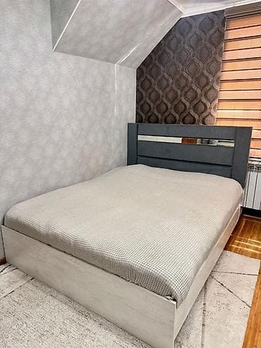 письменный стол на кыргызском: Спальный гарнитур, Двуспальная кровать, цвет - Серый — 1