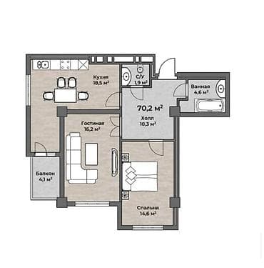 псо от собственника: 2 комнаты, 70 м², Элитка, 10 этаж, Готовая ПСО (под самоотделку) — 2
