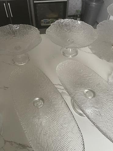 охранная бутка: Стеклянный набор для сервировки десертов и фруктов, прозрачное — 6