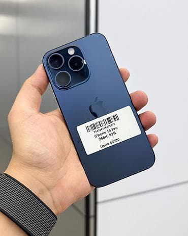 р сим: IPhone 15 Pro, Б/у, 256 ГБ, Blue Titanium, Защитное стекло, Чехол, Коробка, В рассрочку, 82 % — 2