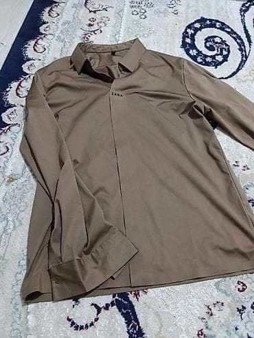 Мужская рубашка, L, Zara, Новый, цвет - Коричневый, Самовывоз