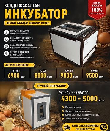 Инкубатор лор сатылат жаны колдо жасалган инкубаторлор ишенимдүү жана