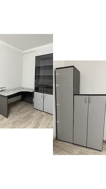 стол письменный со шкафчиками: Комплект офисной мебели, Шкаф, ДСП, цвет - Серый — 1