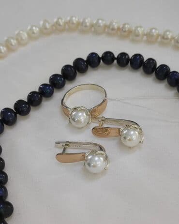 свадебные наборы ручной: Новая коллекция Серебряный Комплект+ Бусы Чёрный Жемчуг Серебро — 2