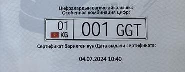 тс кг сериалы: Особая комбинация автомобильных номеров: 01 KG 001 GGT - Тип — 1