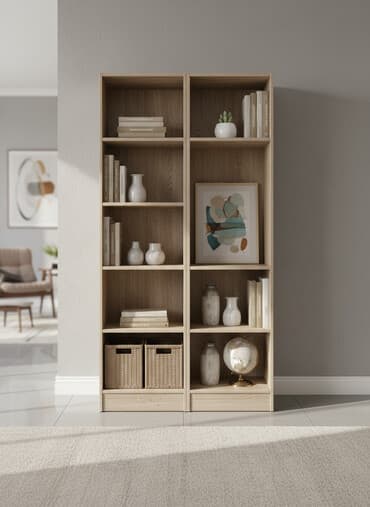 Двухсекционный стеллаж из ЛДСП в цвете светлого дуба. - Конструкция