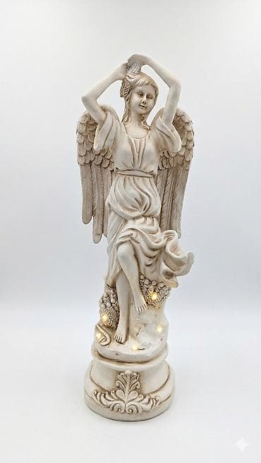 study lamp: Садовая статуя «Ангел с гроздьями винограда» с подсветкой - Материал — 2