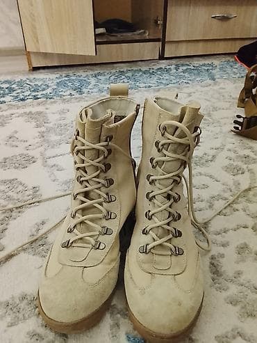 кирзовый сапог: Берцы BISON, песочный цвет. - Высокая шнуровка + боковая молния на — 4