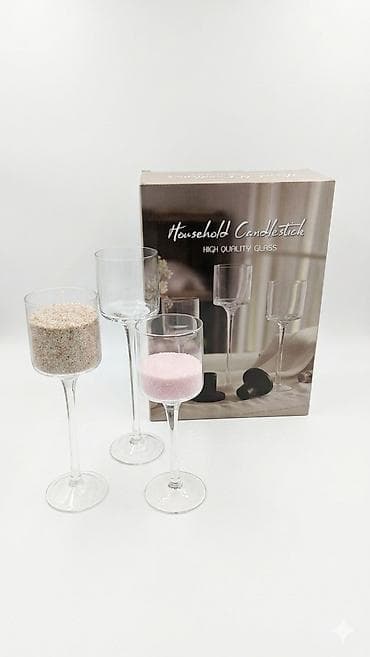 Шамдалдар: Набор стеклянных подсвечников на высокой ножке (3 штуки) Размер:высота — 4