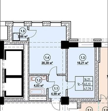 1к: 1 комната, 47 м², Элитка, 5 этаж, Готовая ПСО (под самоотделку) — 5