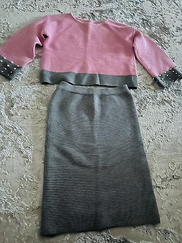 вязанная кофта: Костюм с юбкой, Модель юбки: Прямая, Миди, Кофта, S, XS, M — 1