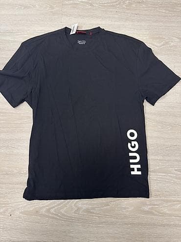 мужской футболка: Футболка HUGO мужская - Цвет: черный - Принт/логотип: вертикальный — 4
