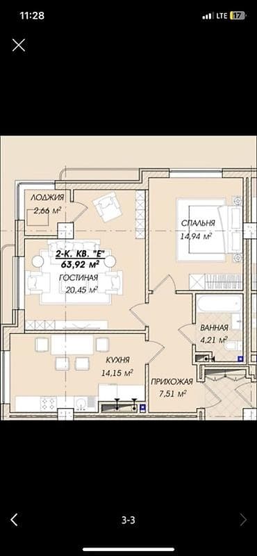 residence: 2 комнаты, 64 м², Элитка, 10 этаж, Готовая ПСО (под самоотделку) — 3