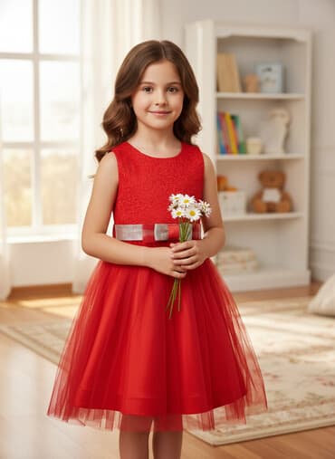 домашние одежды: Детское платье, цвет - Красный, Б/у — 1