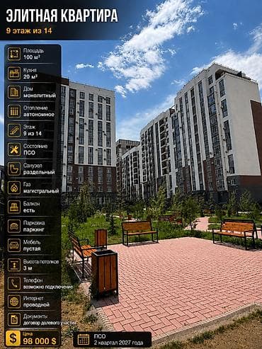 3 комнаты, 99 м², Элитка, 9 этаж, ПСО (под самоотделку) — 2