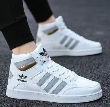 искры для обуви: Высокие кроссовки белого цвета с серыми полосами и золотистыми — 1