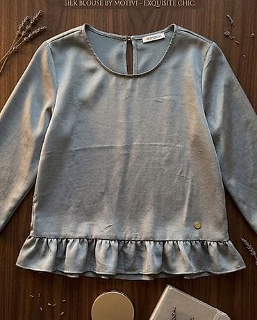 Шелковая блуза Motivi Б/у - Цвет: холодный серо-голубой. - Крой